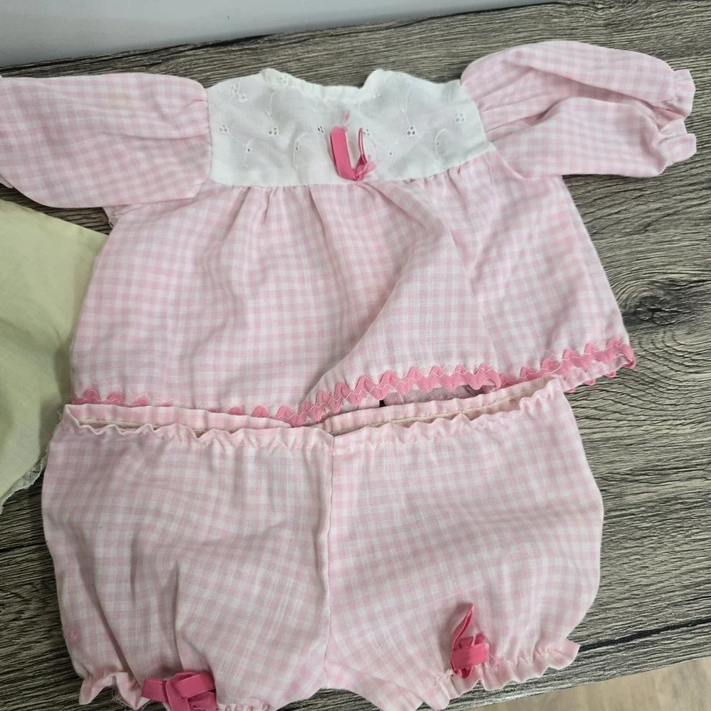 Vintage‎ Doll Baby Clothes Pink Ginham And Yellow Outfit